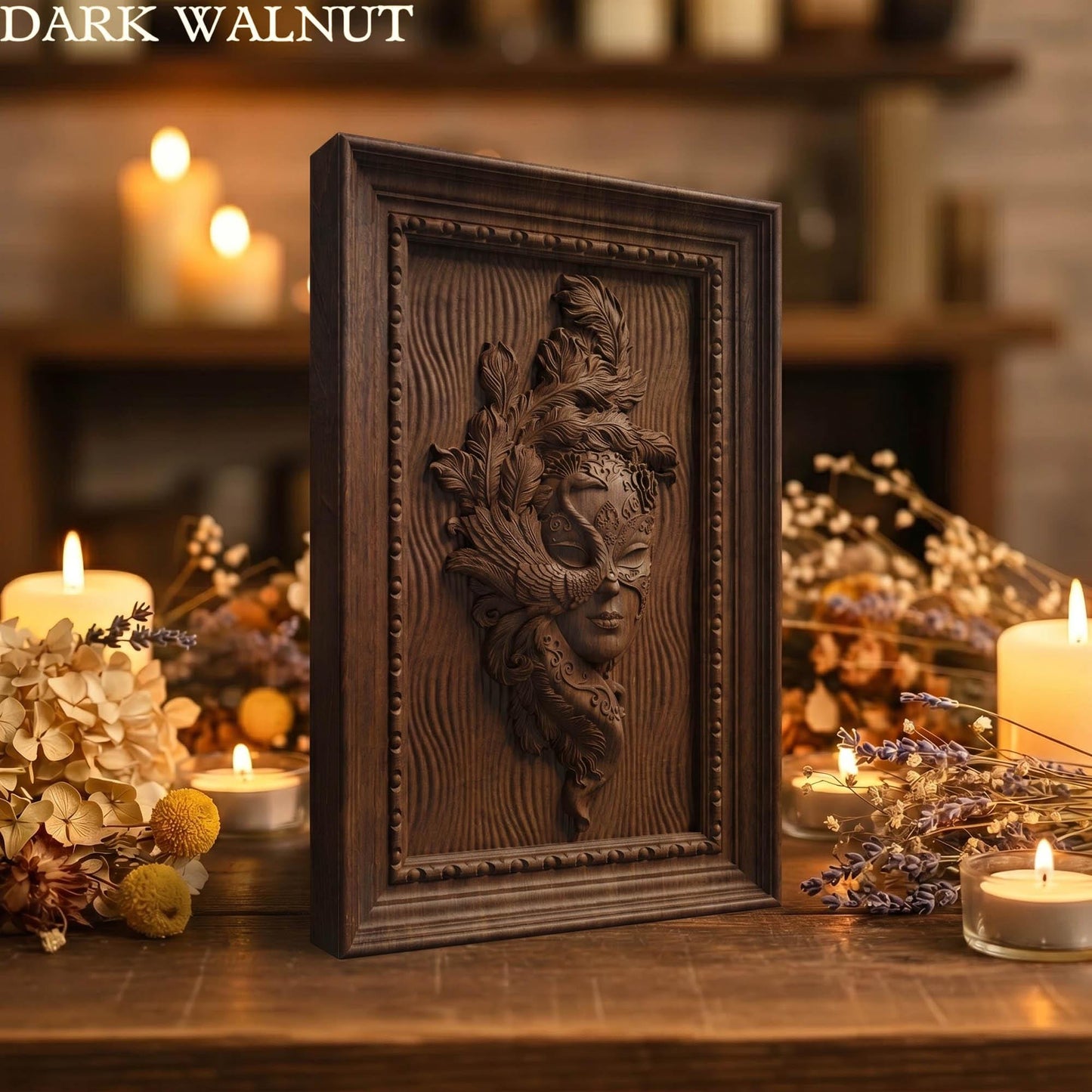 Masked Girl Wooden Bas Relief | Wood Panel Art | Sculptural Gift Idea