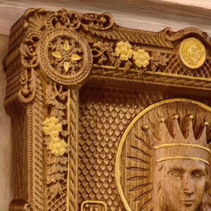 Saint Catherine Wooden Carved Handcrafted Christian Religious Icon. Byzantine Home Wall Art Decor Gift. Orthodox Greek Woodcarving Sculpture.