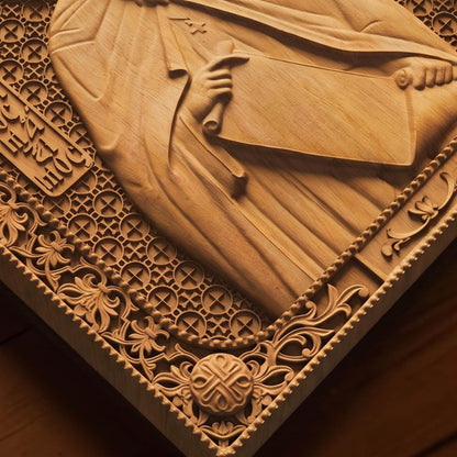 Saint Gregory the Confessor Wooden Carved Handmade Christian Icon | Byzantine Greek Orthodox Home Art Decor