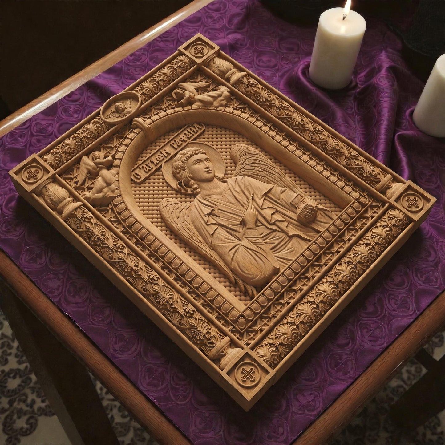 Archangel Raphael Wooden Carved Handmade Christian Icon | Byzantine Greek Orthodox Home Art Decor