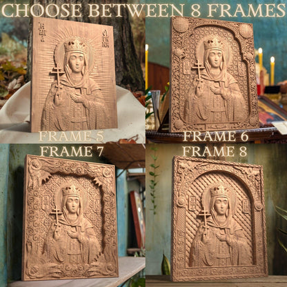 Saint Irene Wooden Carved Handcrafted Christian Religious Icon. Byzantine Home Wall Art Decor Gift. Orthodox Greek Woodcarving Sculpture.Wall Art Decor Gift. Orthodox Greek Woodcarving Sculpture.