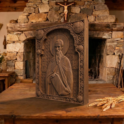 Saint Gregory the Confessor Wooden Carved Handmade Christian Icon | Byzantine Greek Orthodox Home Art Decor