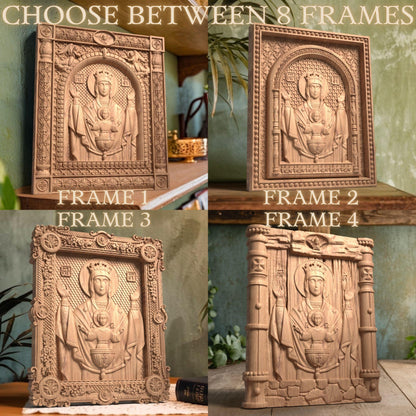 Virgin Mary Fountain of Life Wooden Carved Handcrafted Christian Religious Icon. Byzantine Home Wall Art Decor Gift. Orthodox Greek Woodcarving Sculpture.