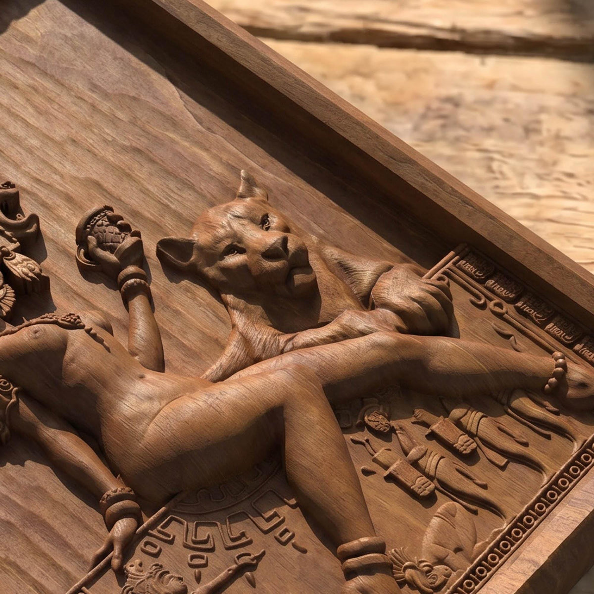 Aztec Woman Framed Bas Relief | Wooden Woman Carving | Sculptural Gift Idea