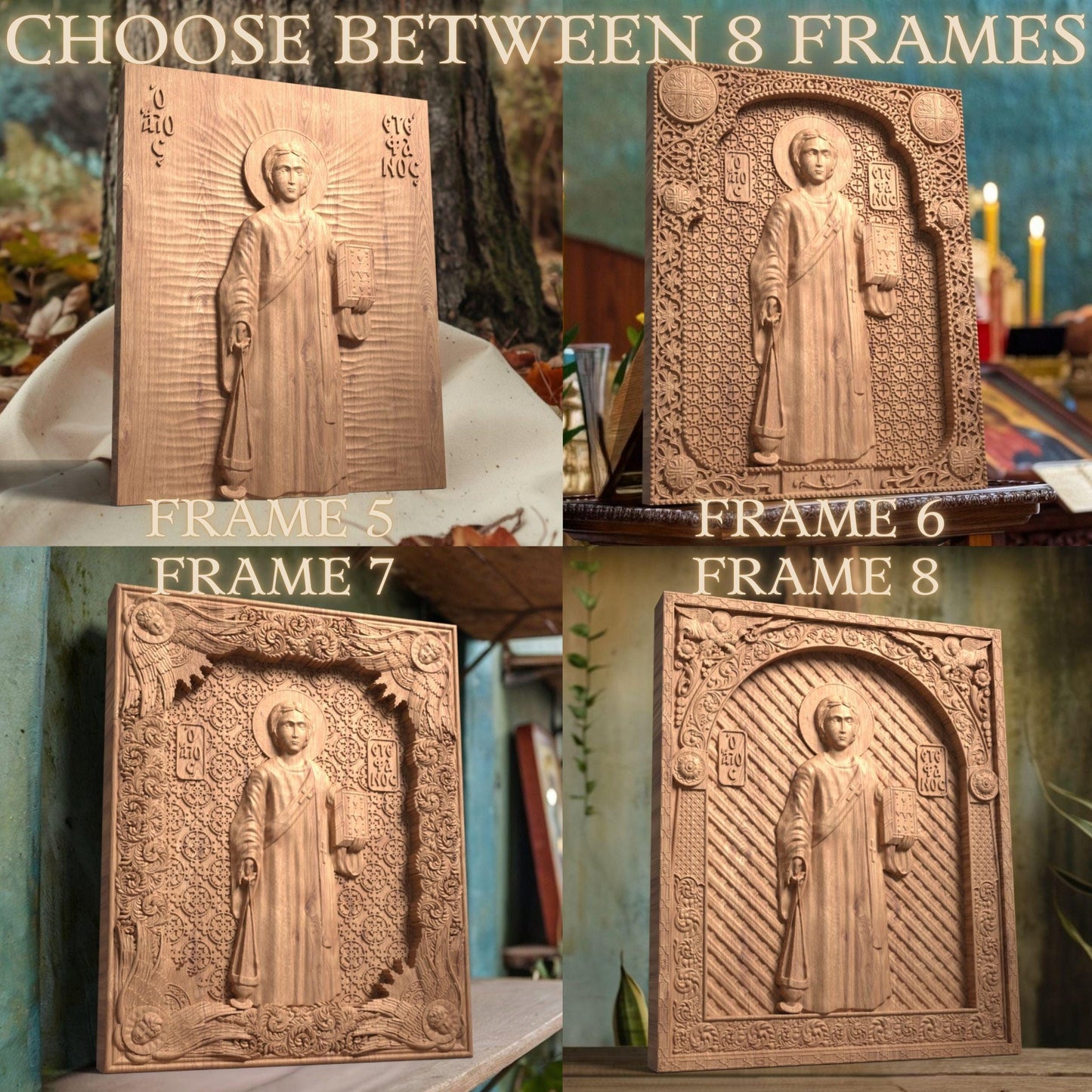 Saint Stephen Wooden Carved Handcrafted Christian Religious Icon. Byzantine Home Wall Art Decor Gift. Orthodox Greek Woodcarving Sculpture.