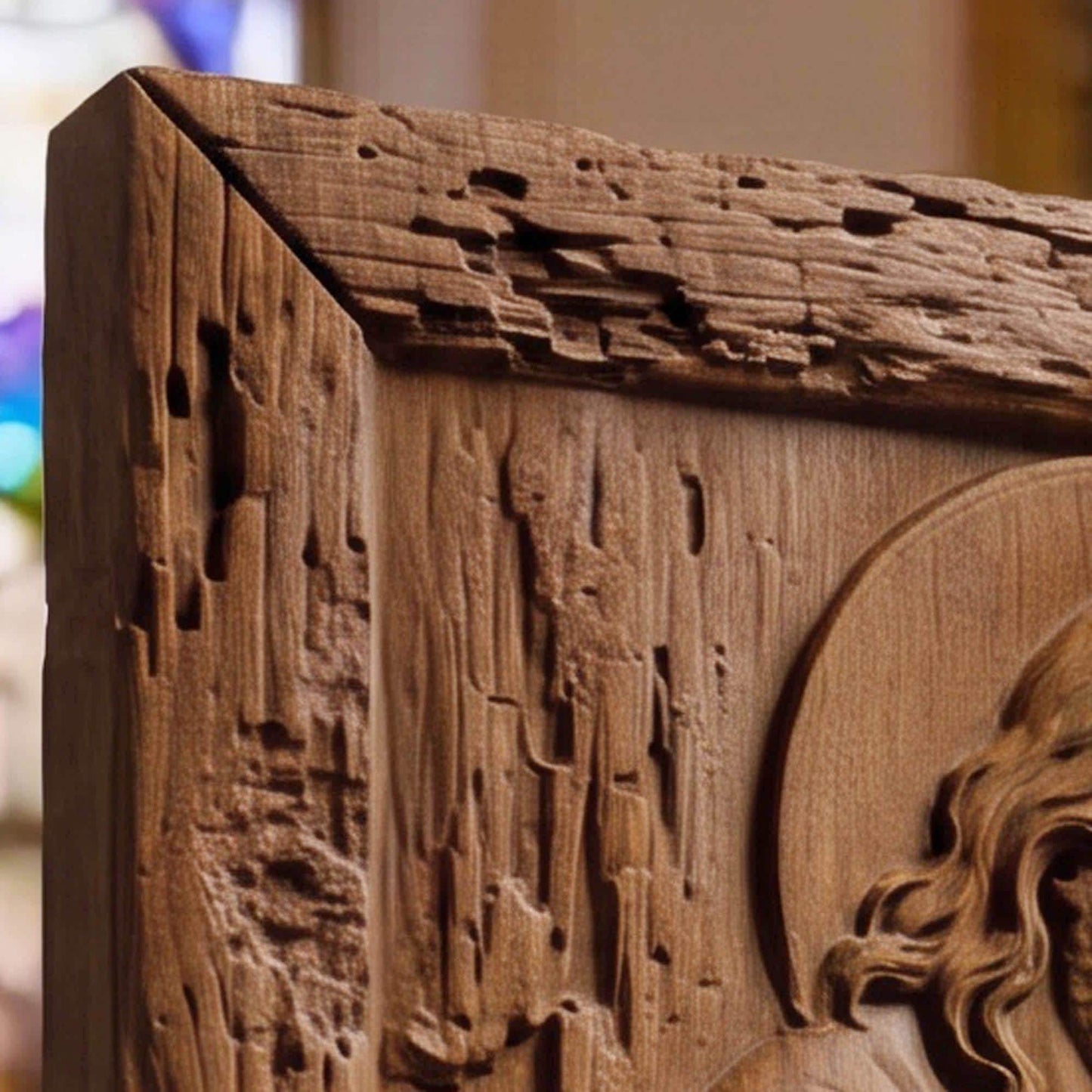 Jesus Holding Child Wooden Carved Handmade Christian Icon | Byzantine Greek Orthodox Home Decor