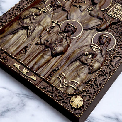 Saints Sophia Faith Hope Love Wooden Carved Handmade Christian Icon. Byzantine Greek Orthodox Decor.