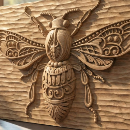 Bee Tribal Handmade Wooden Carving. Other Home Gift Wall Art Decor.