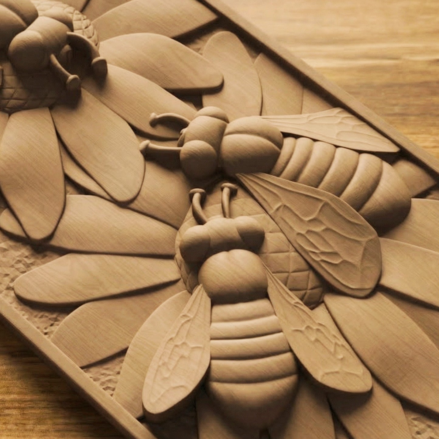 Bees Panel Handmade Wooden Carving. Home Gift Wall Art Nature Decor.