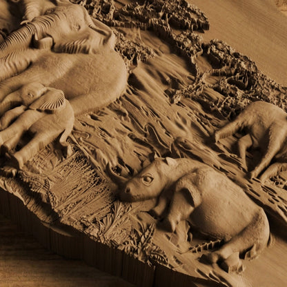 African Nature Scene Handmade Wooden Carving. Home Gift Wall Art Decor.