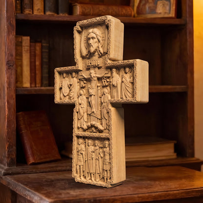 Hand Carved Cross No 15 | Wood Byzantine Greek Christian Wall Art Cretan Holy Carvings