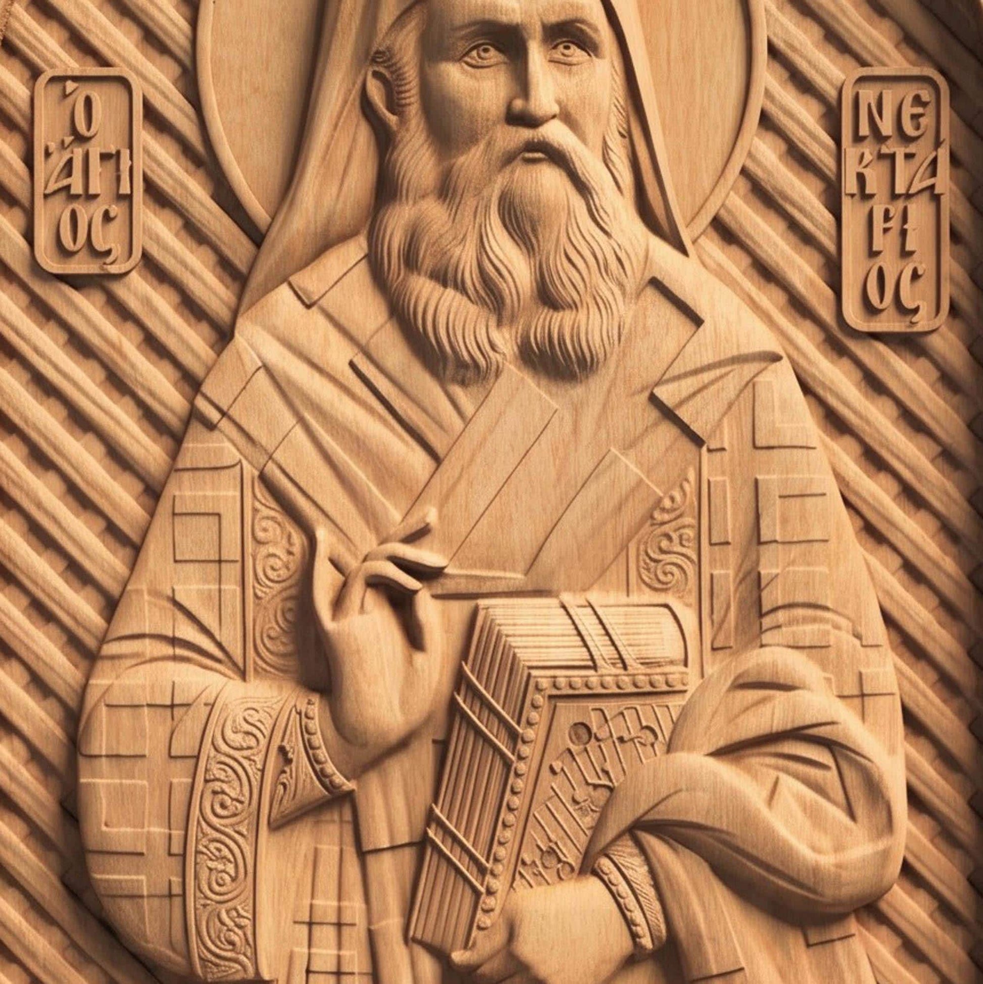 Saint Nectarios of Aegina Wooden Carved Handmade Christian Icon | Byzantine Greek Orthodox Home Art Decor