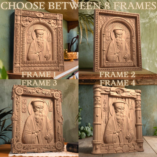 Saint Kosmas the Aetolian Wooden Carved Handcrafted Christian Religious Icon. Byzantine Home Wall Art Decor Gift. Orthodox Greek Woodcarving Sculpture.