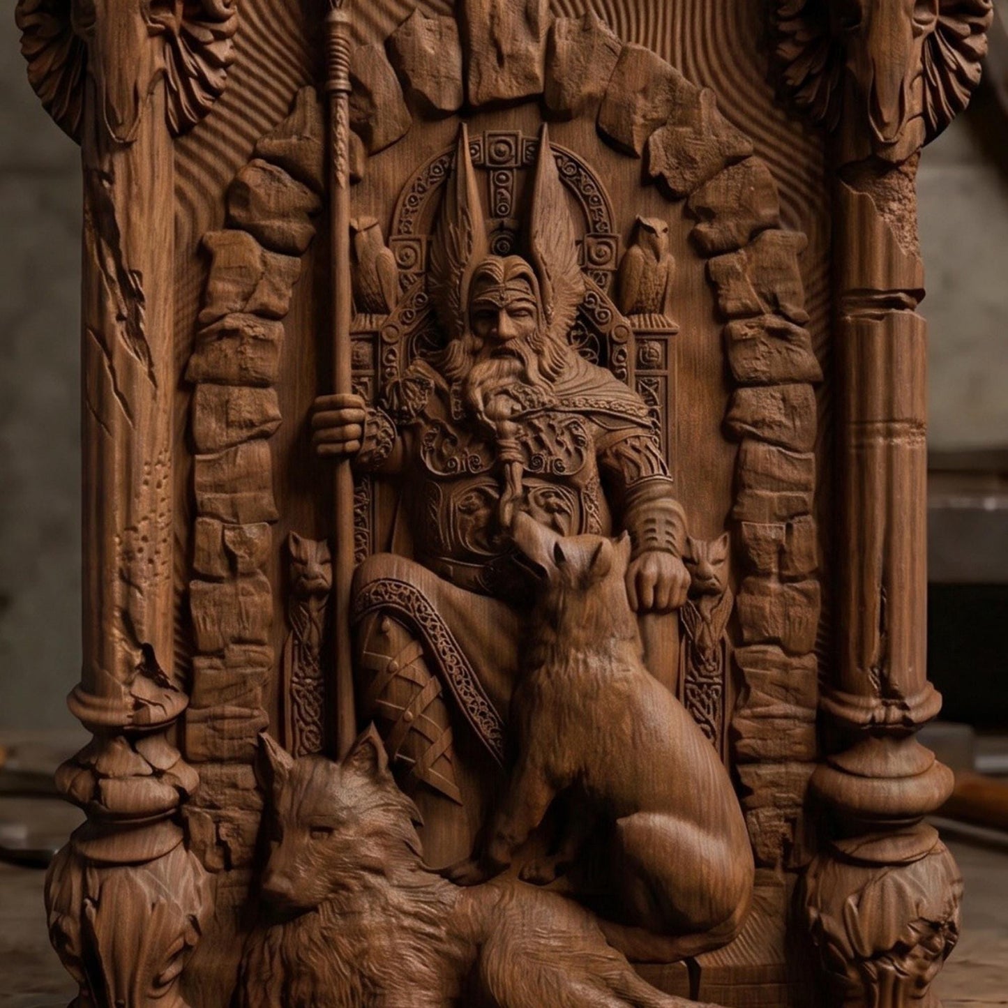 Odin Wooden Bas Relief | Wood Panel Art | Sculptural Gift Idea