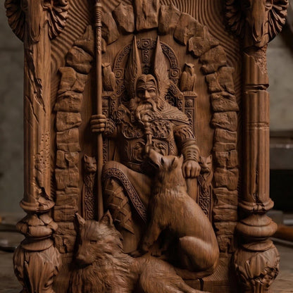 Odin Wooden Bas Relief | Wood Panel Art | Sculptural Gift Idea
