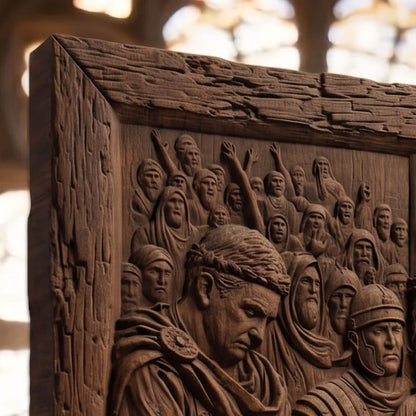Pilate Washes his Hands of the Blood of Jesus Christ Wooden Carved Handmade Christian Icon  Byzantine Greek Orthodox Home Decor Cretan Holy Carvings