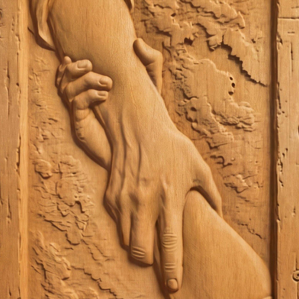 God Helps Wooden Carved Handmade Christian Icon  Byzantine Greek Orthodox Home Decor Cretan Holy Carvings