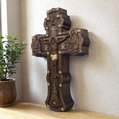 Hand Carved Cross No 5 | Wood Byzantine Greek Christian Wall Art