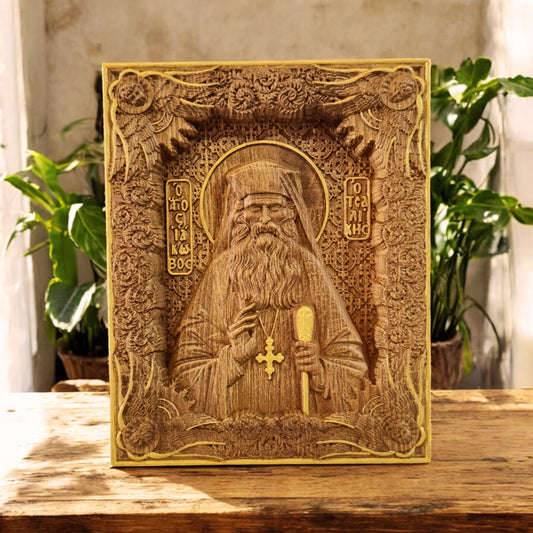 Saint Iakovos Tsalikis Wooden Carved Handcrafted Christian Religious Icon. Byzantine Home Wall Art Decor Gift. Orthodox Greek Woodcarving Sculpture.