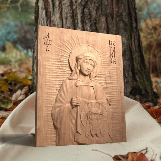 Saint Veronika Wooden Carved Handcrafted Christian Religious Icon. Byzantine Home Wall Art Decor Gift. Orthodox Greek Woodcarving Sculpture.