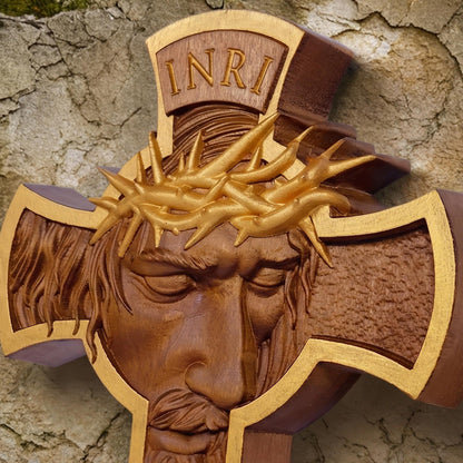 Hand Carved Cross No 8 | Wood Byzantine Greek Christian Wall Art