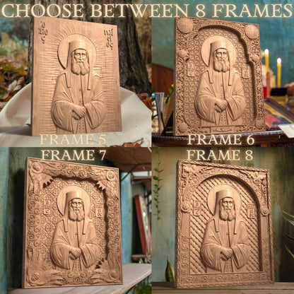 Saint Paisios of Mount Athos Wooden Carved Handcrafted Christian Religious Icon. Byzantine Home Wall Art Decor Gift. Orthodox Greek Woodcarving Sculpture.