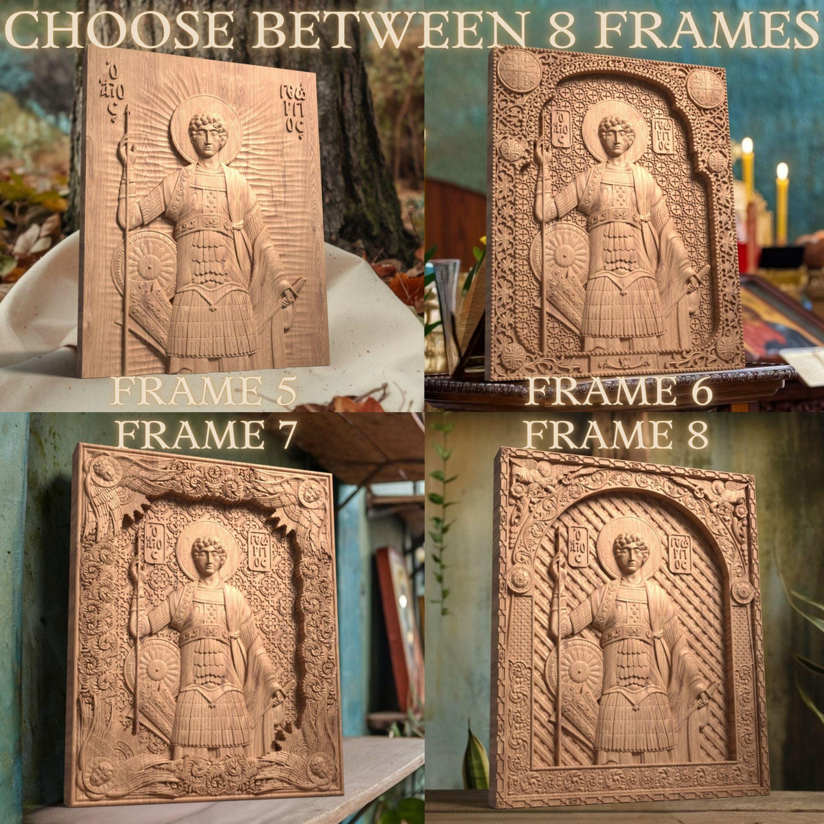 Saint George Wooden Carved Handmade Christian Icon. Byzantine Greek Orthodox Home Art Decor.