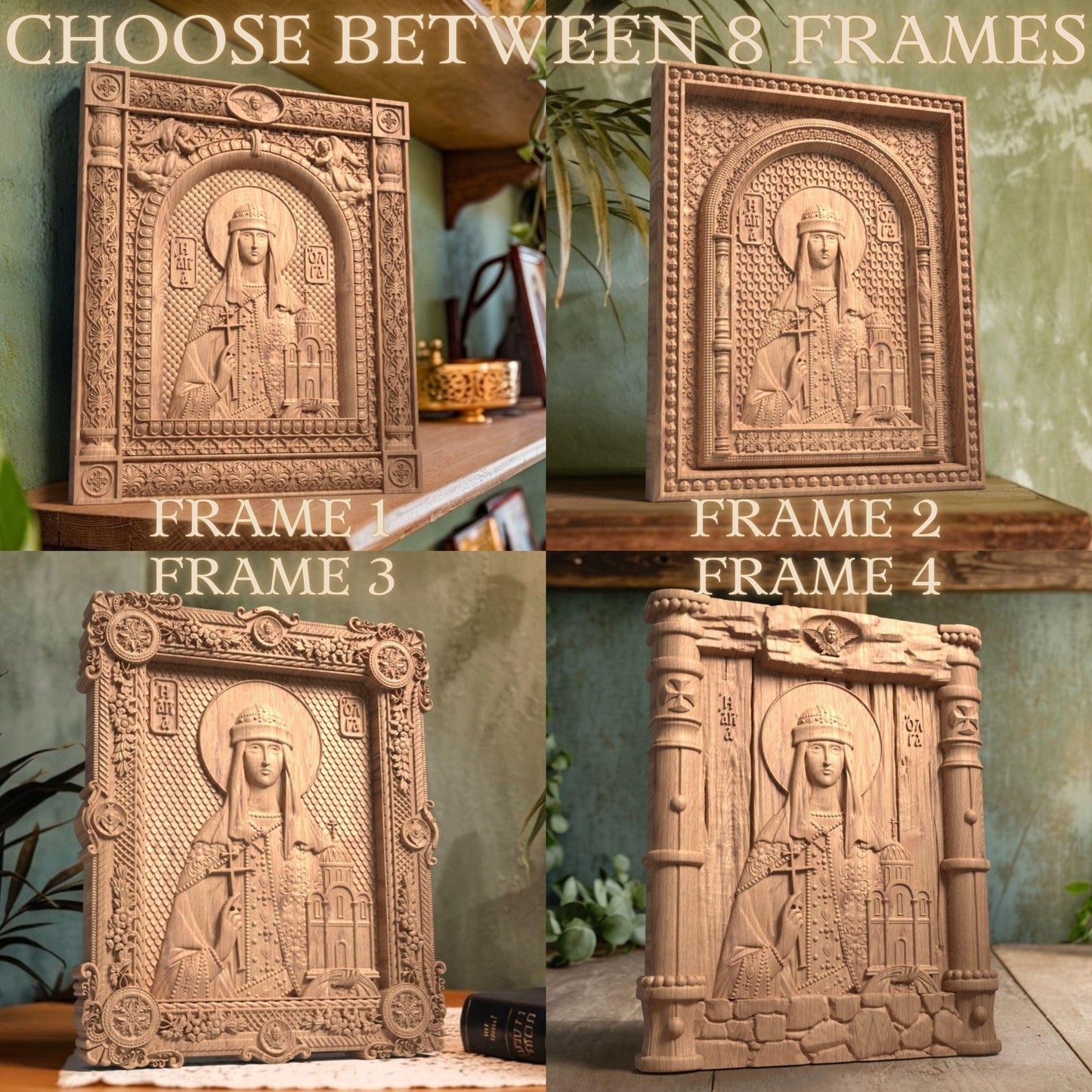 Saint Olga Wooden Carved Handcrafted Christian Religious Icon. Byzantine Home Wall Art Decor Gift. Orthodox Greek Woodcarving Sculpture.