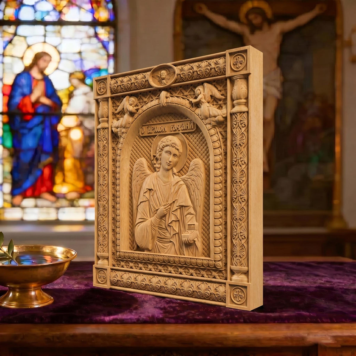 Archangel Raphael Wooden Carved Handmade Christian Icon | Byzantine Greek Orthodox Home Art Decor