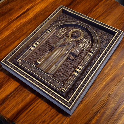 Saint Stephen Wooden Carved Handmade Christian Icon. Byzantine Greek Orthodox Home Art Decor.