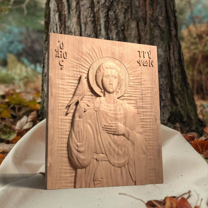 Saint Tryphon Wooden Carved Handcrafted Christian Religious Icon. Byzantine Home Wall Art Decor Gift. Orthodox Greek Woodcarving Sculpture.