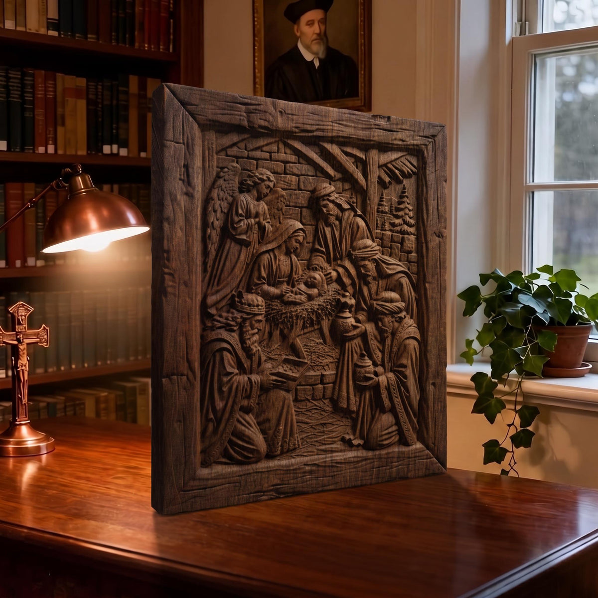 Jesus Christ and the Three Magicians Wooden Carved Handmade Christian Icon  Byzantine Greek Orthodox Home Decor Cretan Holy Carvings