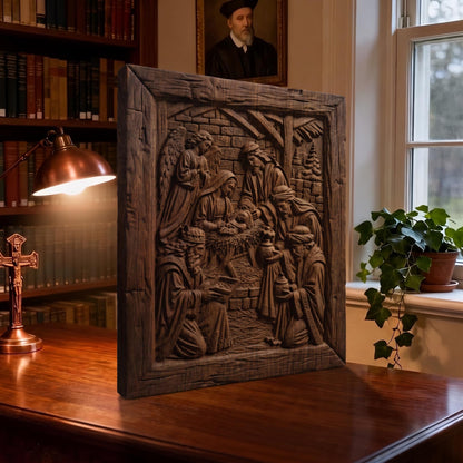 Jesus Christ and the Three Magicians Wooden Carved Handmade Christian Icon  Byzantine Greek Orthodox Home Decor Cretan Holy Carvings