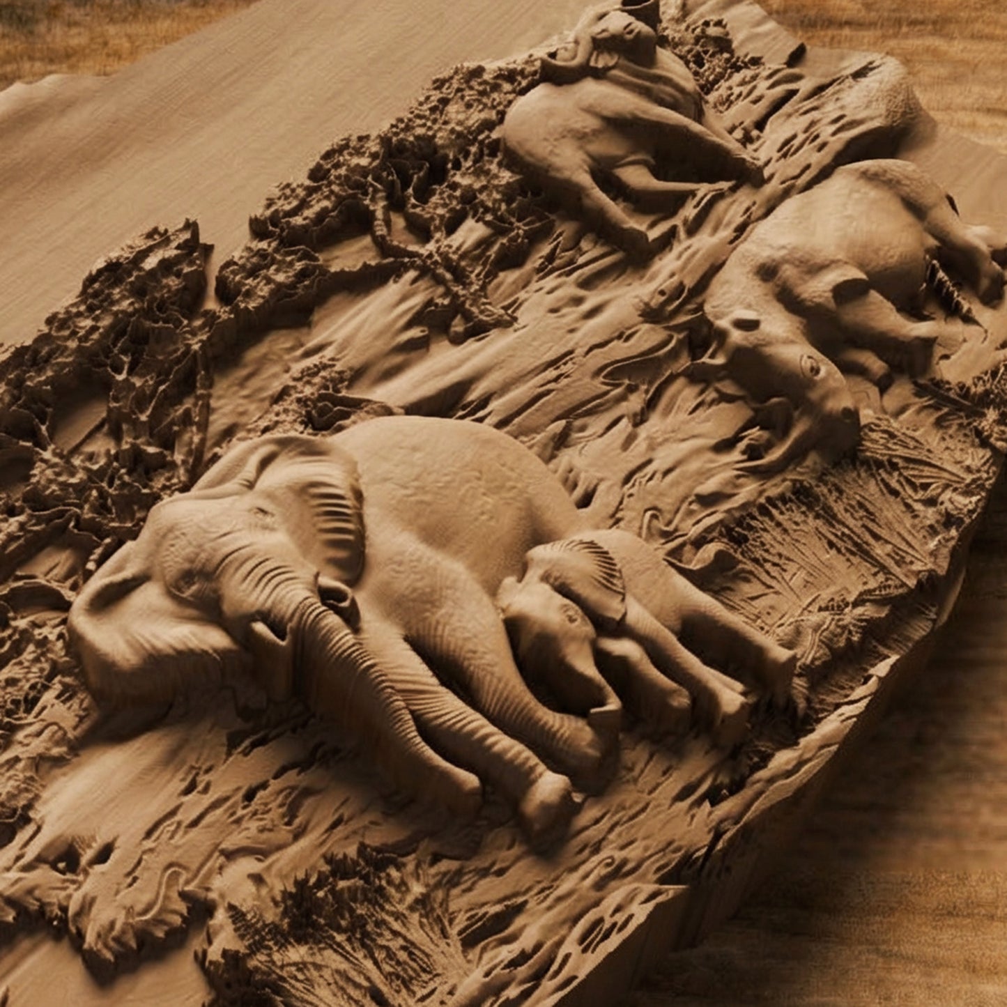 African Nature Scene Handmade Wooden Carving. Home Gift Wall Art Decor.