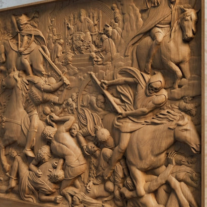 The Four Riders of the Apocalypse Handmade Wooden Carving. Home Gift Wall Art Mythological Decor.