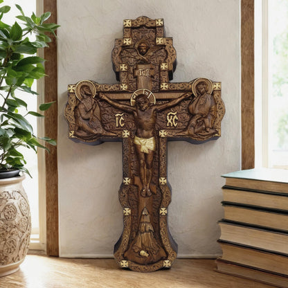 Hand Carved Cross No 5 | Wood Byzantine Greek Christian Wall Art