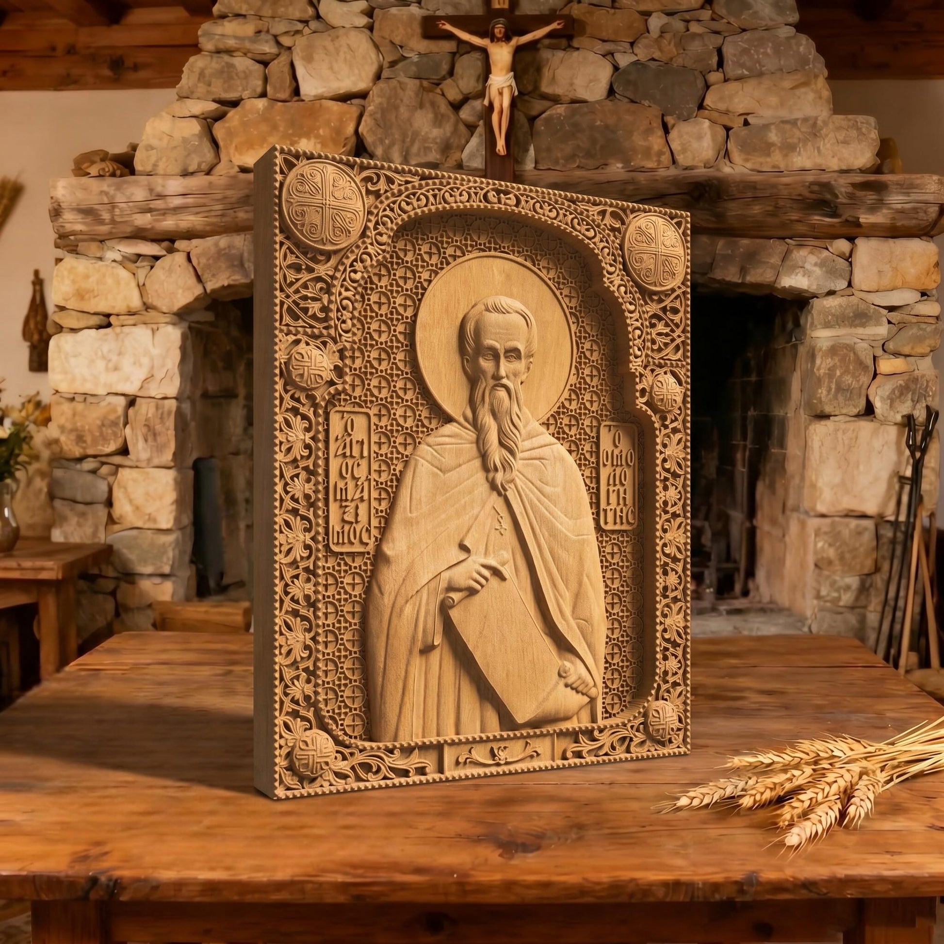 Saint Gregory the Confessor Wooden Carved Handmade Christian Icon | Byzantine Greek Orthodox Home Art Decor