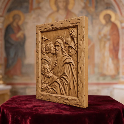 Judas Kiss Betraying Jesus Christ Wooden Carved Handmade Christian Icon  Byzantine Greek Orthodox Home Decor Cretan Holy Carvings