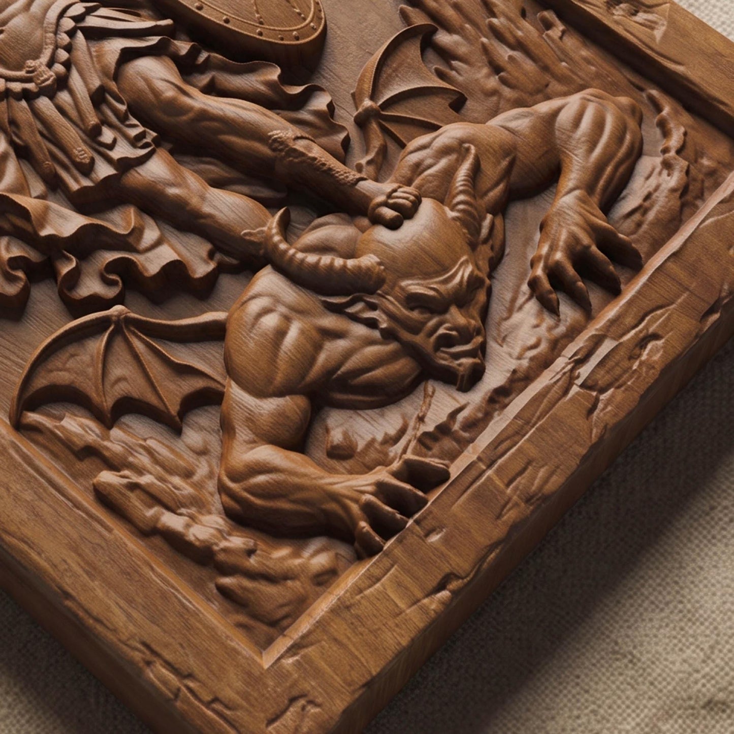 Archangel Michael Victorius Wooden Carved Handmade Christian Icon  Byzantine Greek Orthodox Home Decor Cretan Holy Carvings