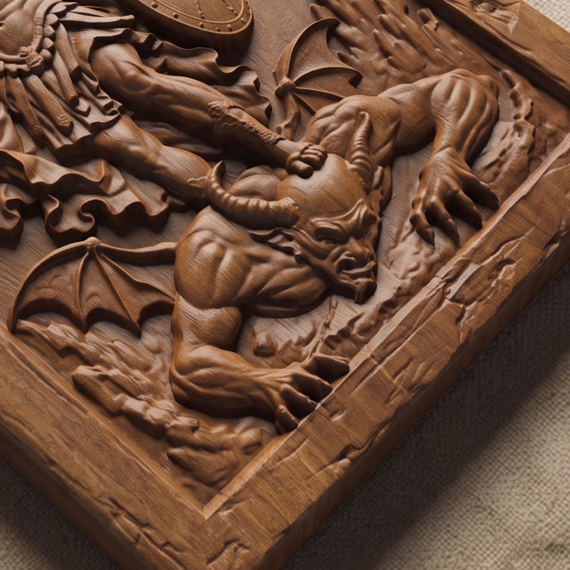 Archangel Michael Victorius Wooden Carved Handmade Christian Icon  Byzantine Greek Orthodox Home Decor Cretan Holy Carvings