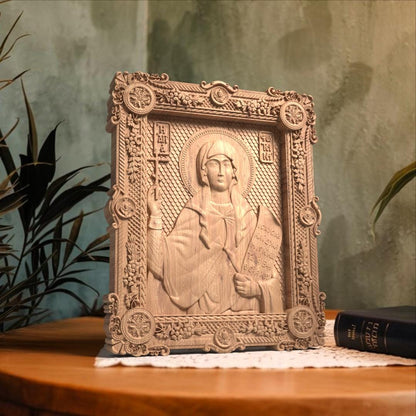 Saint Fotini Wooden Carved Handcrafted Christian Religious Icon. Byzantine Home Wall Art Decor Gift. Orthodox Greek Woodcarving Sculpture.
