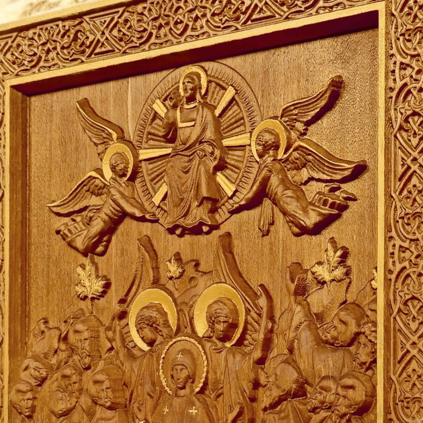 Ascension of Jesus Wooden Carved Handmade Christian Icon. Byzantine Greek Orthodox Home Art Decor.