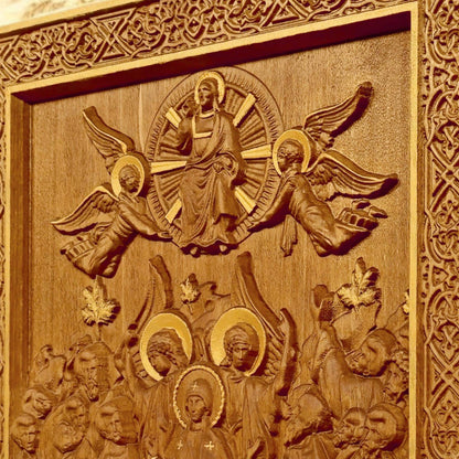 Ascension of Jesus Wooden Carved Handmade Christian Icon. Byzantine Greek Orthodox Home Art Decor.