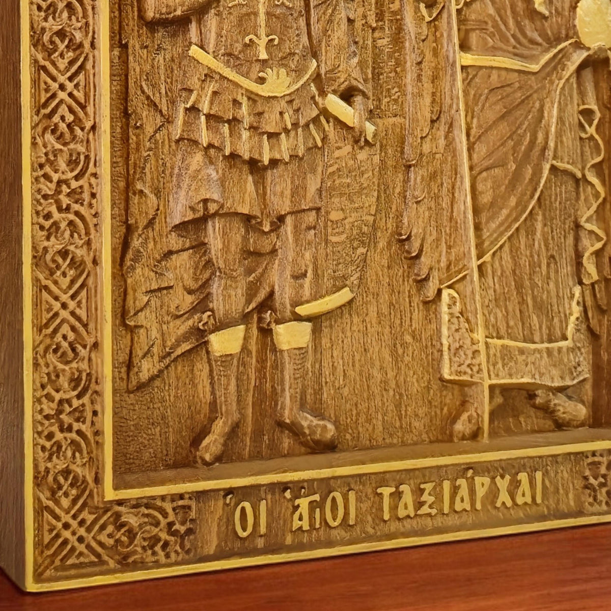 Archangels Michael and Gabriel Wooden Carved Handmade Christian Icon. Byzantine Greek Orthodox Home Decor.