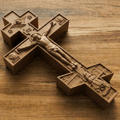 Wooden Carved Handmade Christian Cross No6. Byzantine Greek Orthodox Home Art Decor.