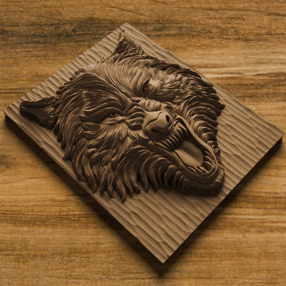 Wolf Beast Head Handmade Wooden Carving. Home Gift Wall Art Nature Decor.