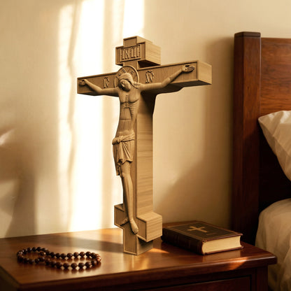 Wooden Carved Handmade Christian Cross No4. Byzantine Greek Orthodox Home Art Decor.