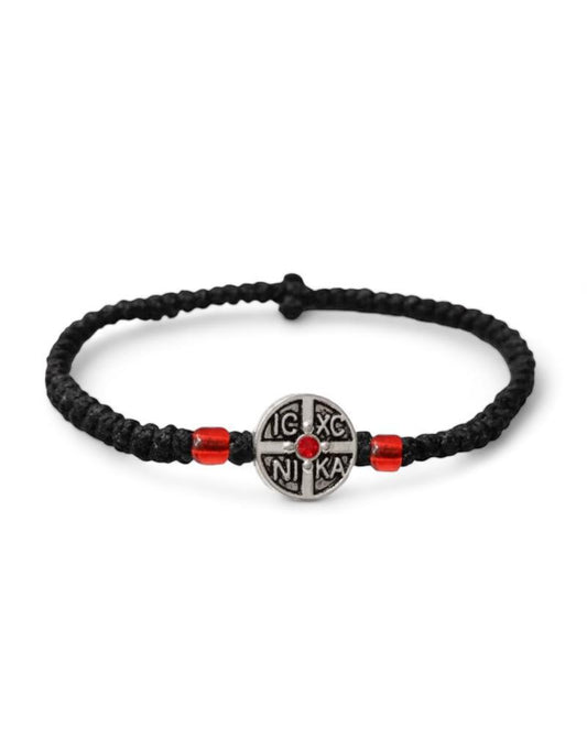 Waxed Prayer Rope 'Komboskini' with Metallic Emblem Handmade Jewelry.