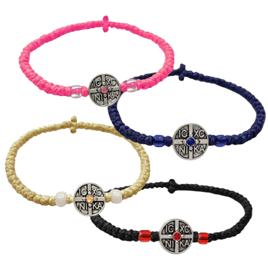 Waxed Prayer Rope 'Komboskini' with Metallic Emblem Handmade Jewelry.