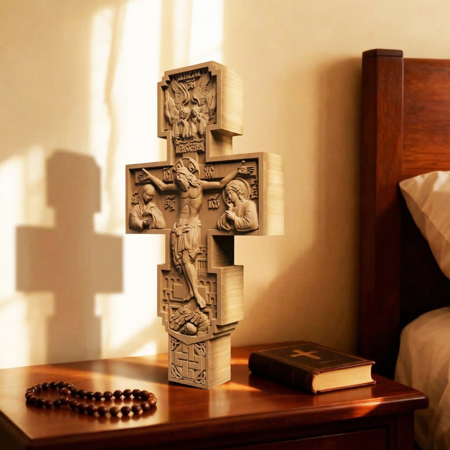 Wooden Carved Handmade Christian Cross No3. Byzantine Greek Orthodox Home Art Decor.